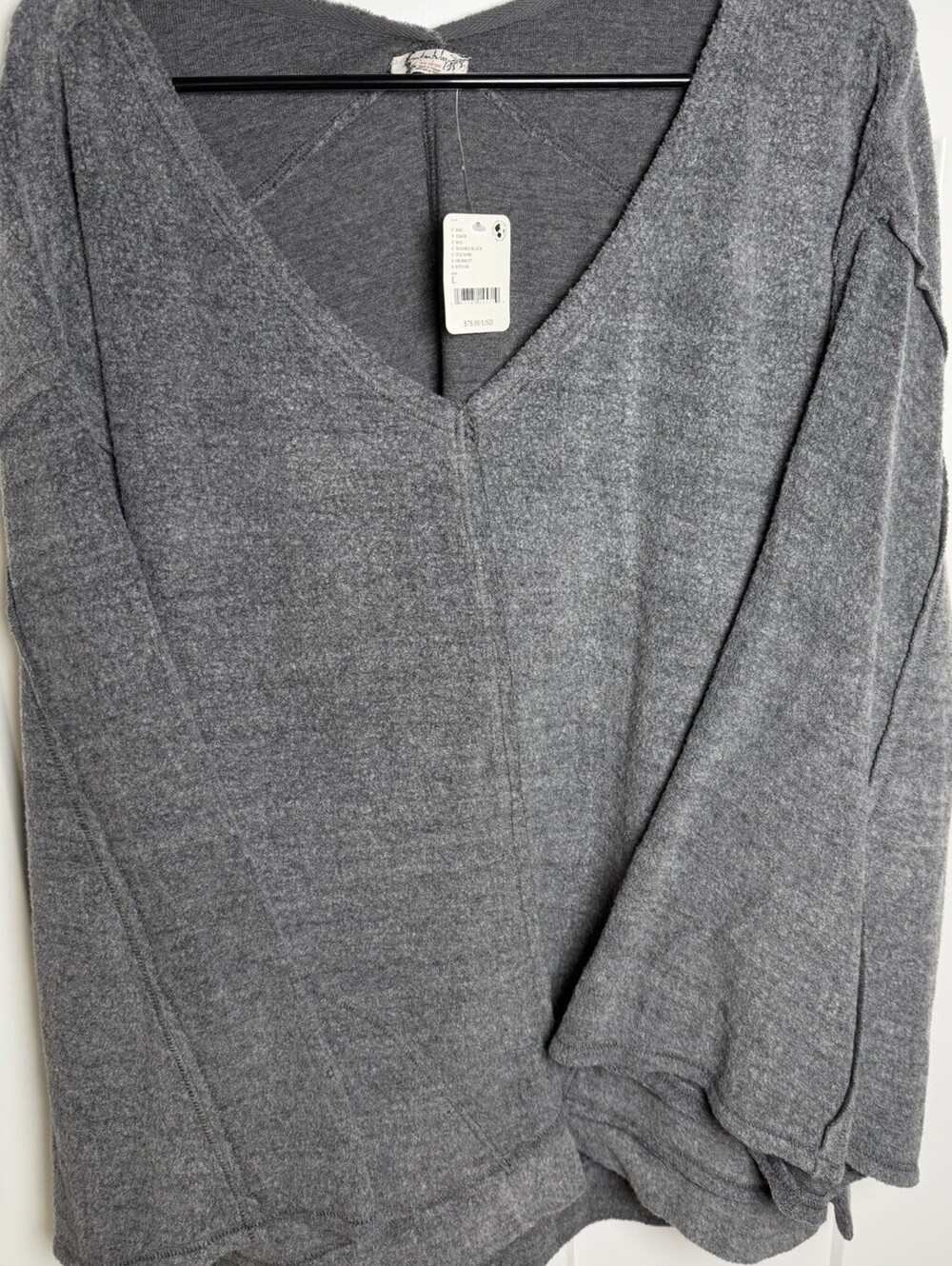 Free People We The Free Womens L Washed Black Oversized V Neck Top NWT $78